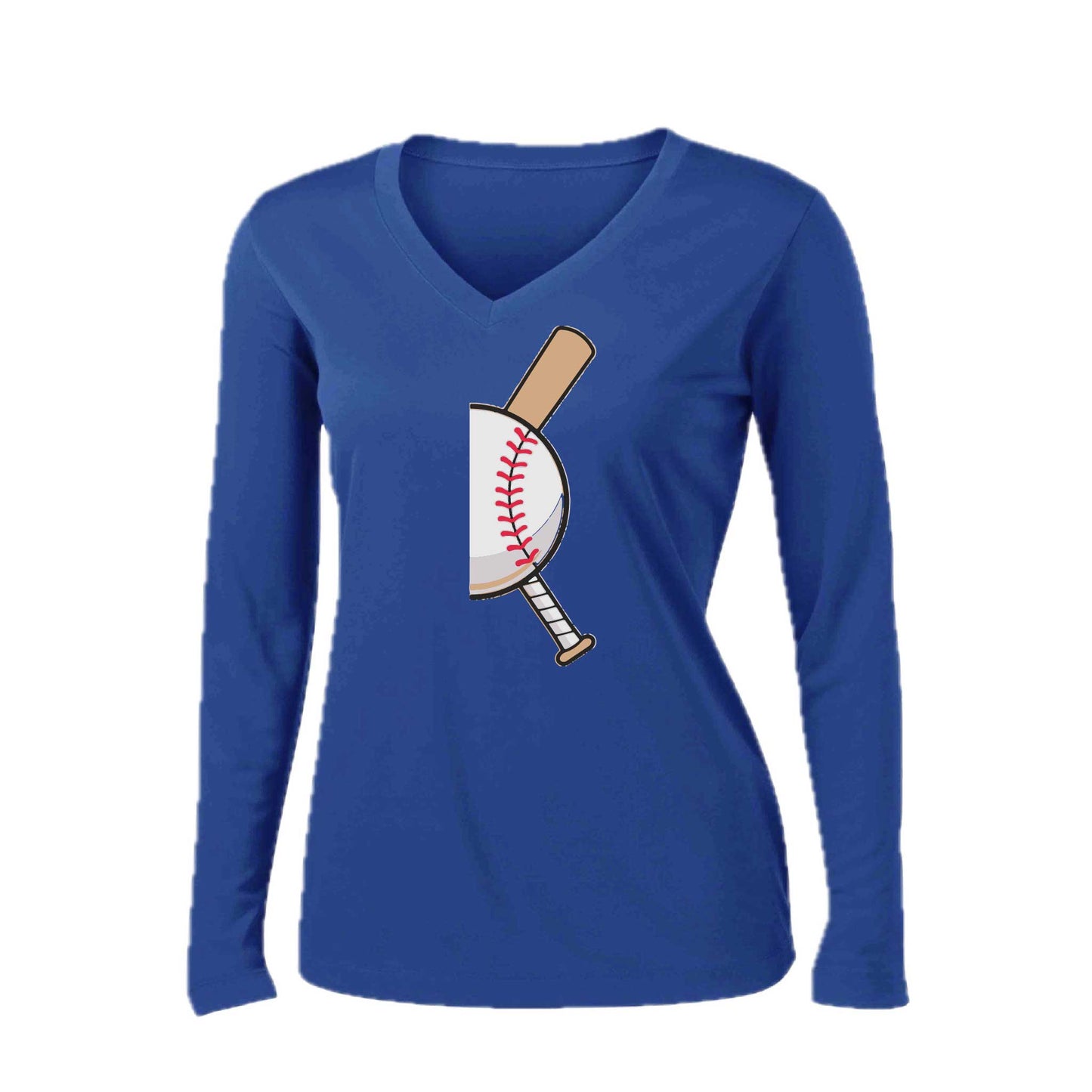Curveball | Women’s Long Sleeve V-Neck Baseball Performance T-Shirt | 100% Polyester