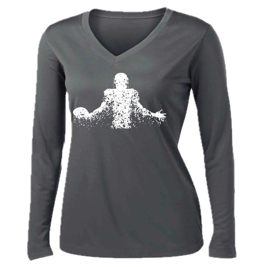 Coming Alive Football | Women’s Long Sleeve V-Neck Football T-Shirt | 100% Polyester