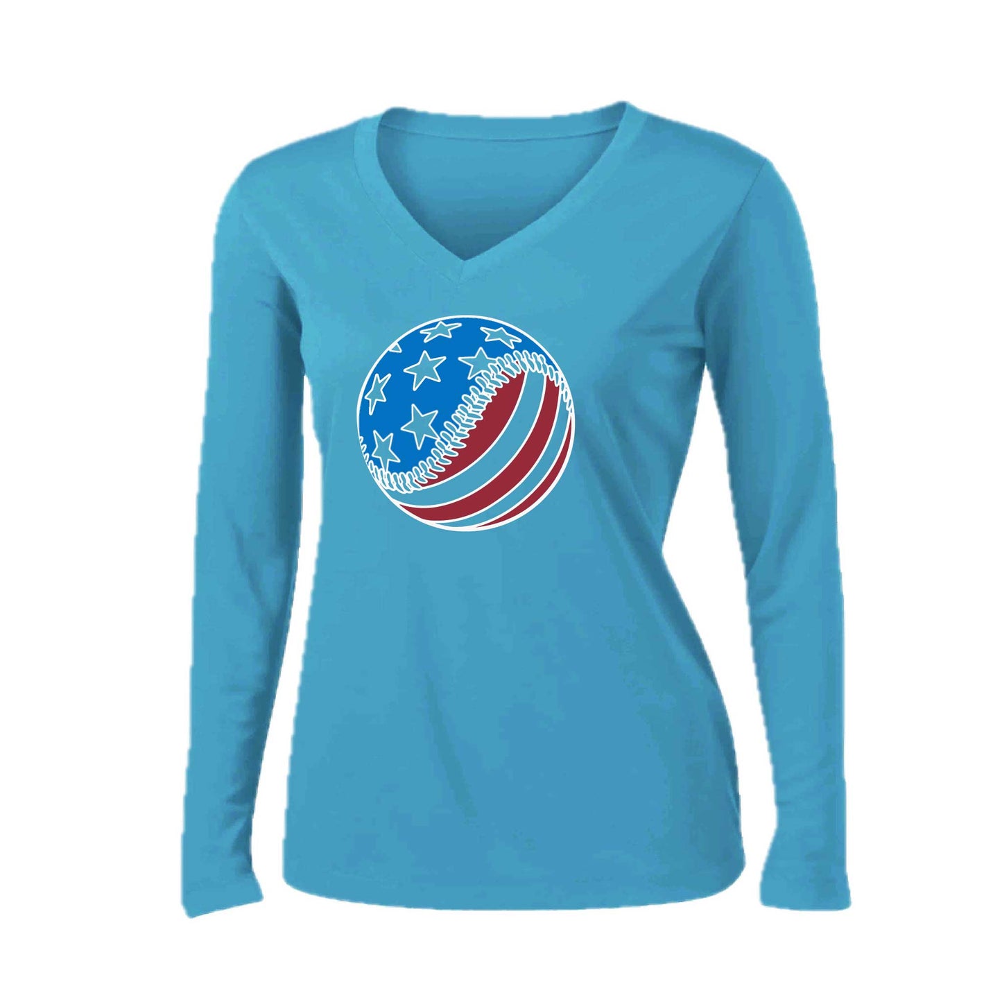 Fastball | Women’s Long Sleeve V-Neck Baseball Performance T-Shirt | 100% Polyester