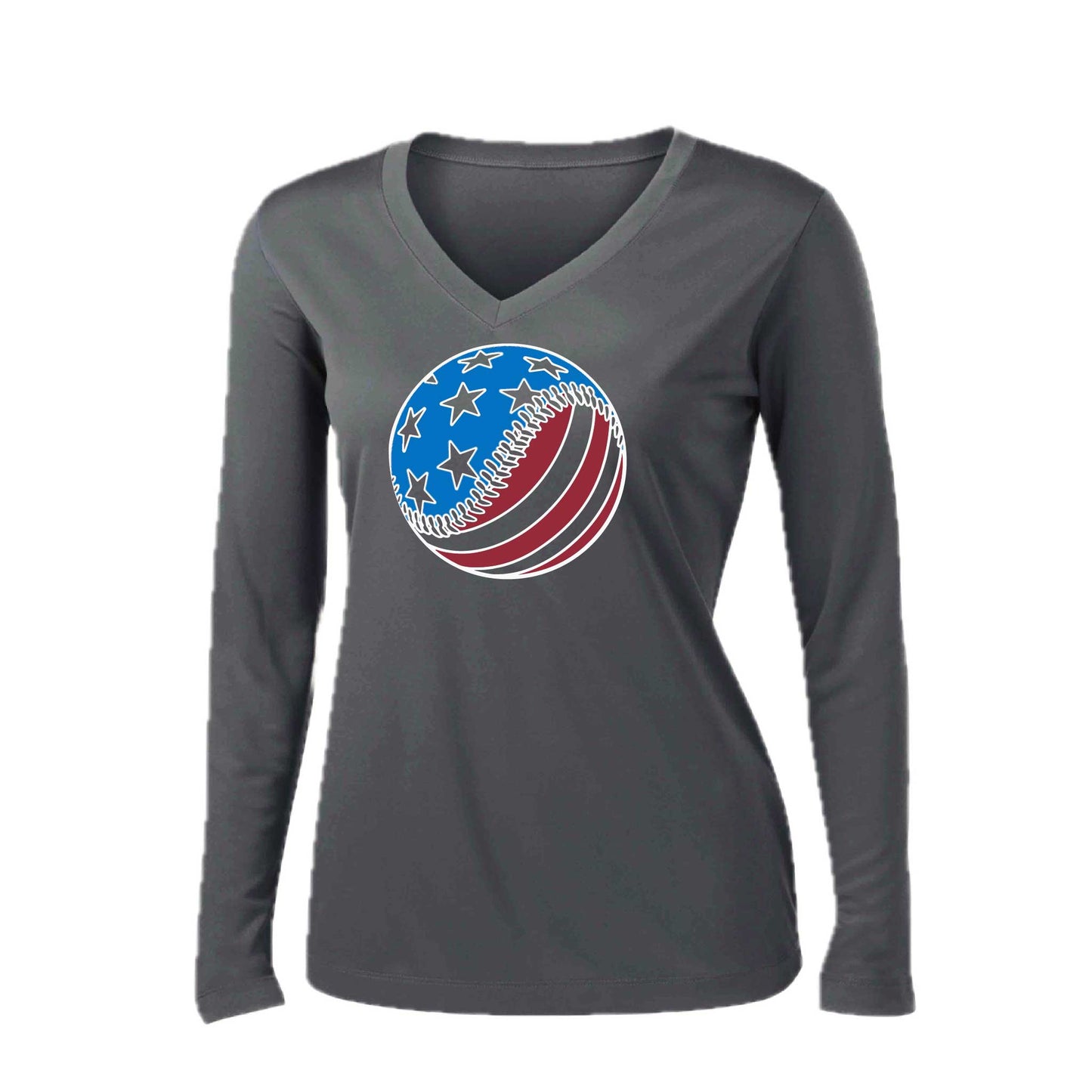 Fastball | Women’s Long Sleeve V-Neck Baseball Performance T-Shirt | 100% Polyester