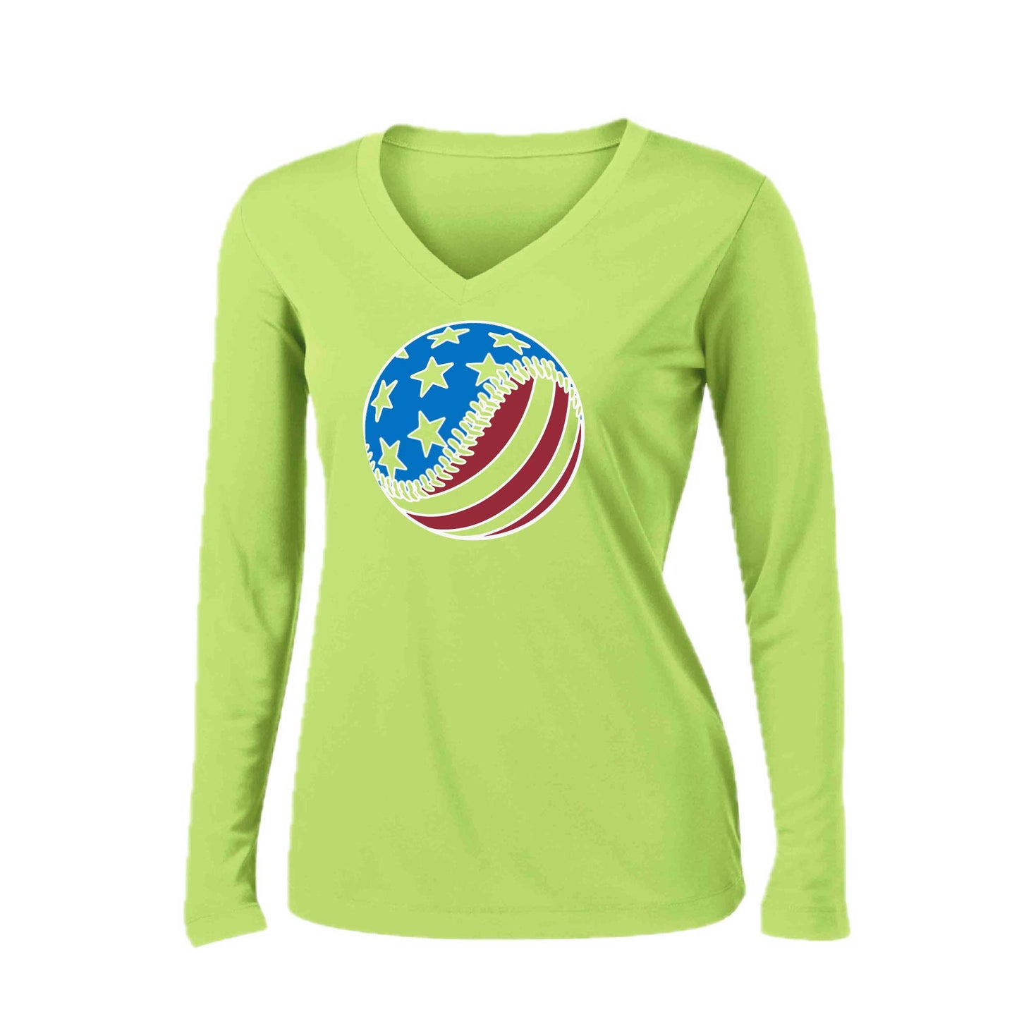 Fastball | Women’s Long Sleeve V-Neck Baseball Performance T-Shirt | 100% Polyester