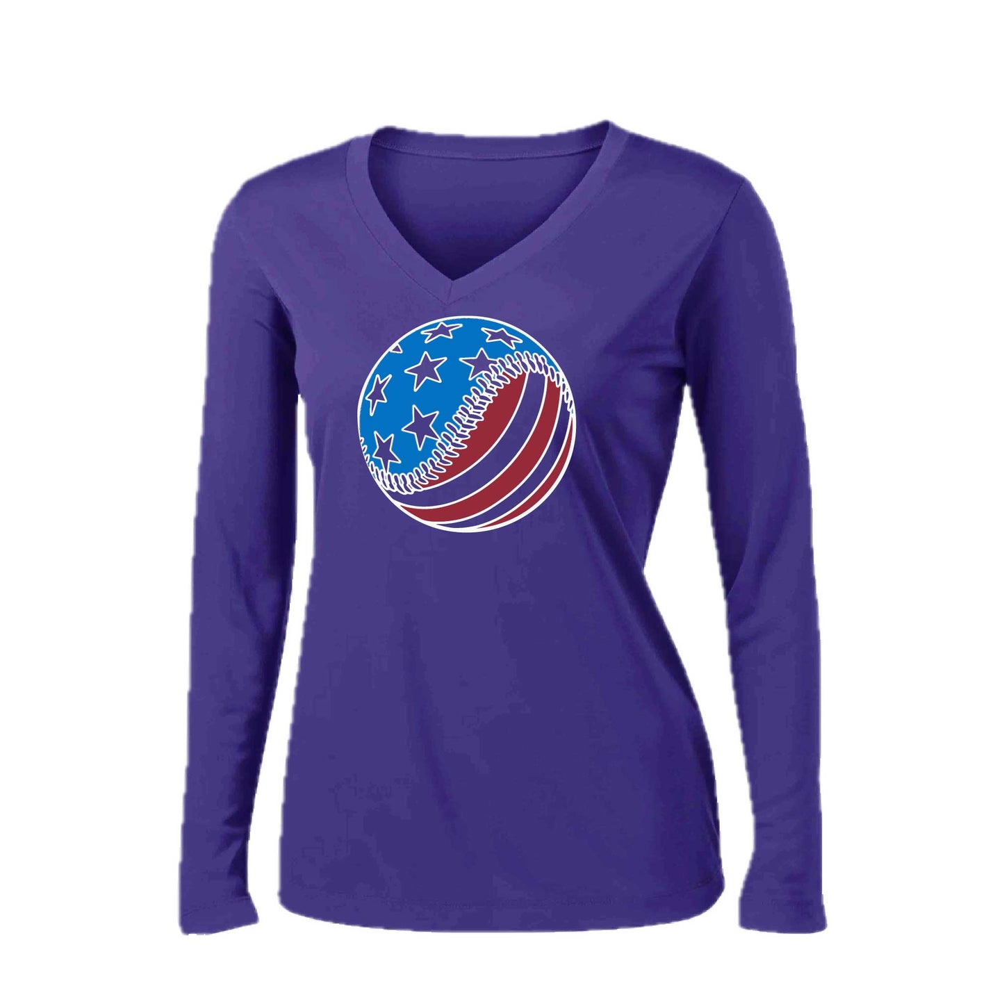 Fastball | Women’s Long Sleeve V-Neck Baseball Performance T-Shirt | 100% Polyester