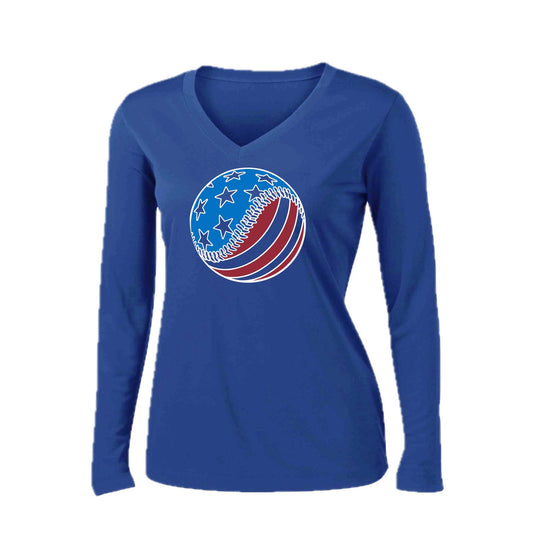 Fastball | Women’s Long Sleeve V-Neck Baseball Performance T-Shirt | 100% Polyester