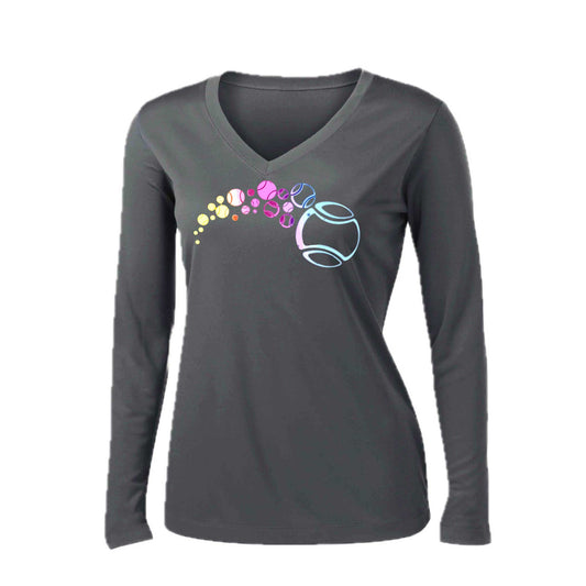 Tennis Focus | Women’s Long Sleeve V-Neck Tennis Performance T-Shirt | 100% Polyester
