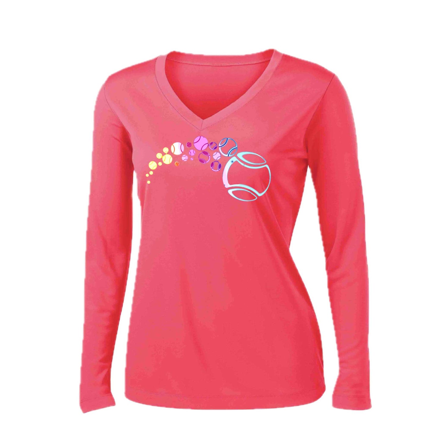 Tennis Focus | Women’s Long Sleeve V-Neck Tennis Performance T-Shirt | 100% Polyester