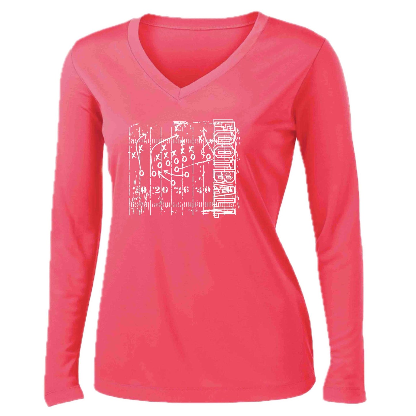 Football Field | Women’s Long Sleeve V-Neck Football T-Shirt | 100% Polyester