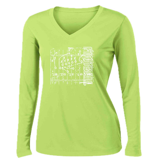Football Field | Women’s Long Sleeve V-Neck Football T-Shirt | 100% Polyester