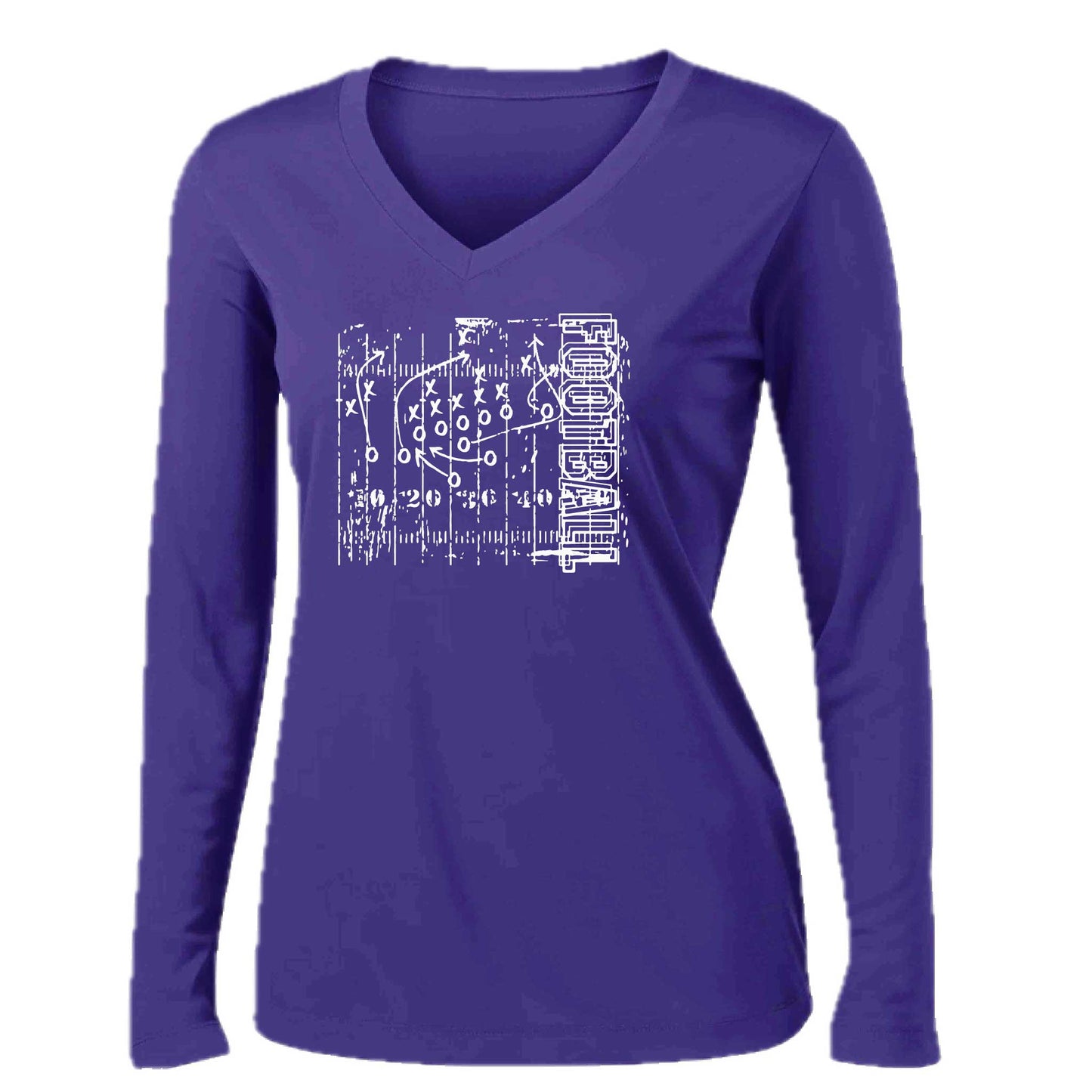 Football Field | Women’s Long Sleeve V-Neck Football T-Shirt | 100% Polyester
