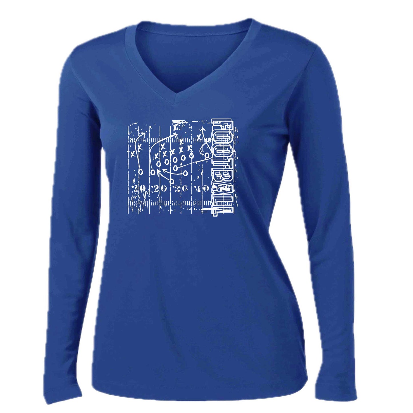 Football Field | Women’s Long Sleeve V-Neck Football T-Shirt | 100% Polyester