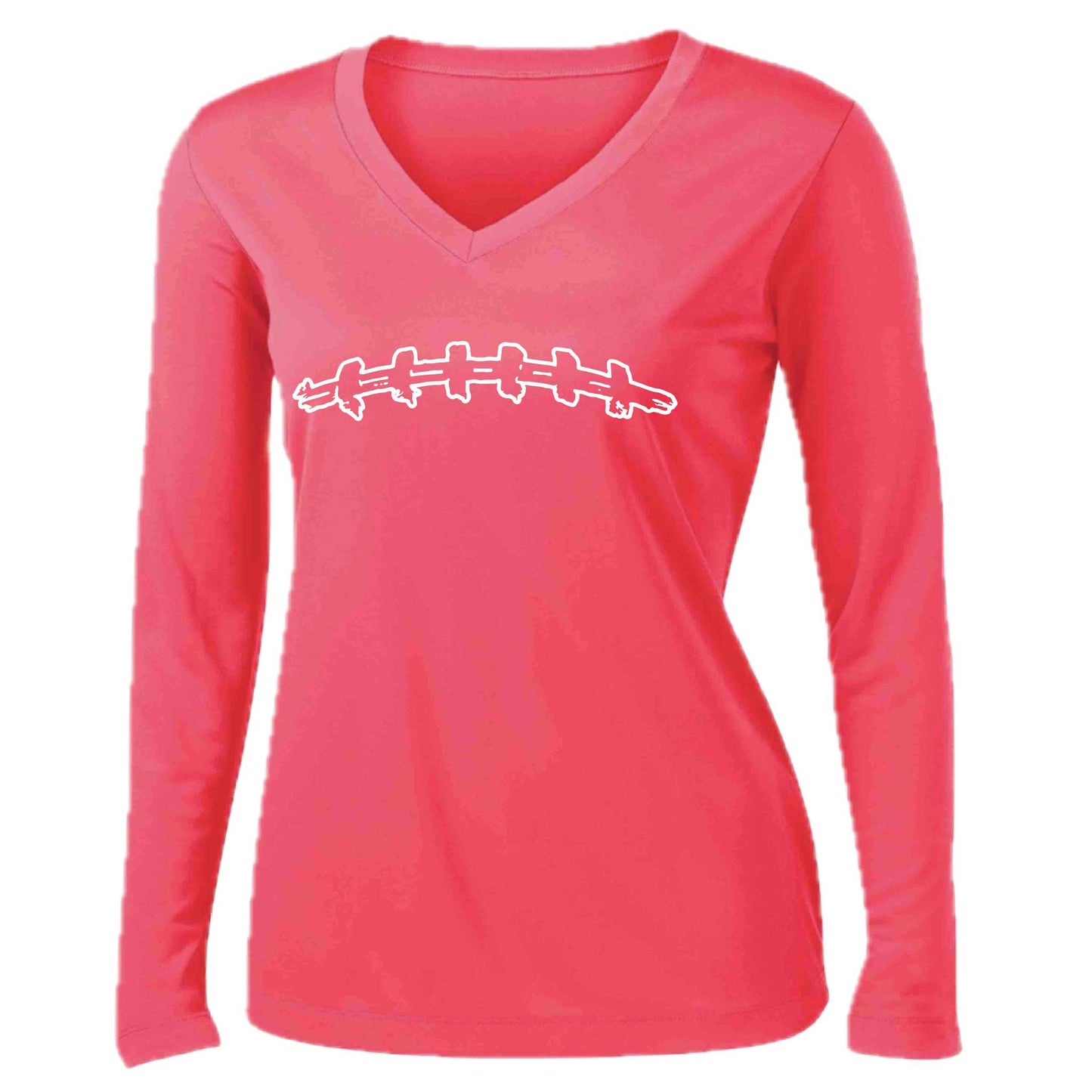 Football Laces | Women’s Long Sleeve V-Neck Football T-Shirt | 100% Polyester
