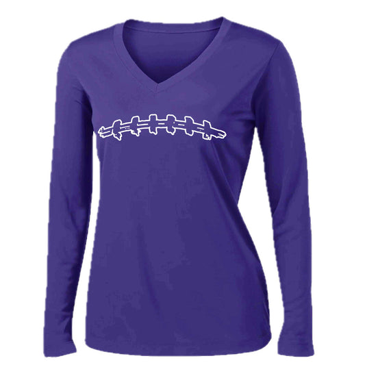 Football Laces | Women’s Long Sleeve V-Neck Football T-Shirt | 100% Polyester