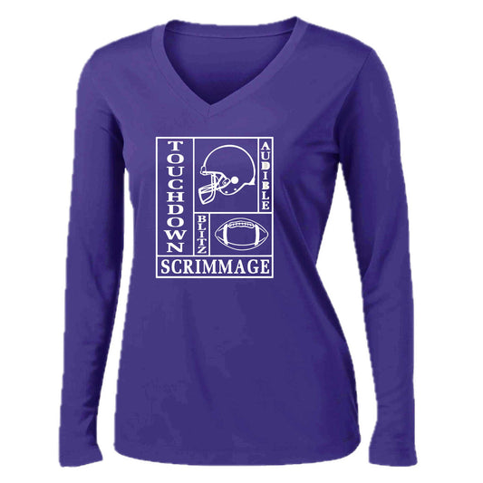Football Zone | Women’s Long Sleeve V-Neck Football T-Shirt | 100% Polyester