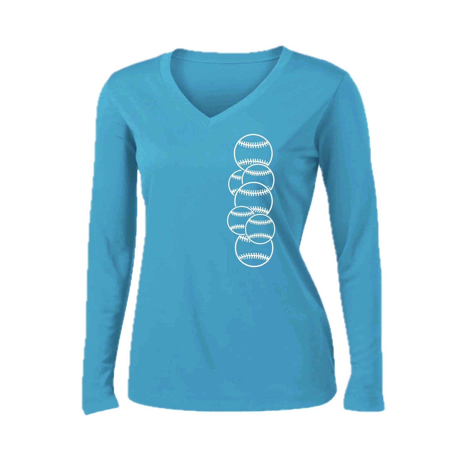 Full Count | Women’s Long Sleeve V-Neck Baseball Performance T-Shirt | 100% Polyester