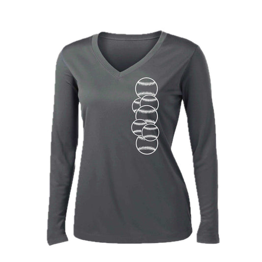 Full Count | Women’s Long Sleeve V-Neck Baseball Performance T-Shirt | 100% Polyester