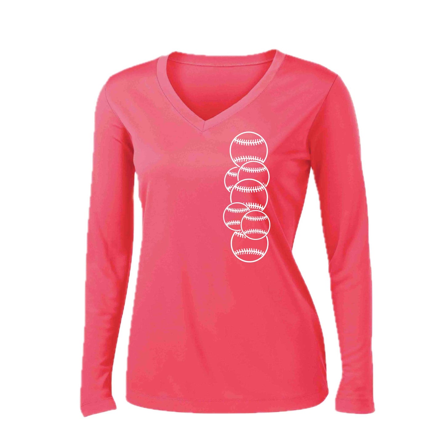 Full Count | Women’s Long Sleeve V-Neck Baseball Performance T-Shirt | 100% Polyester