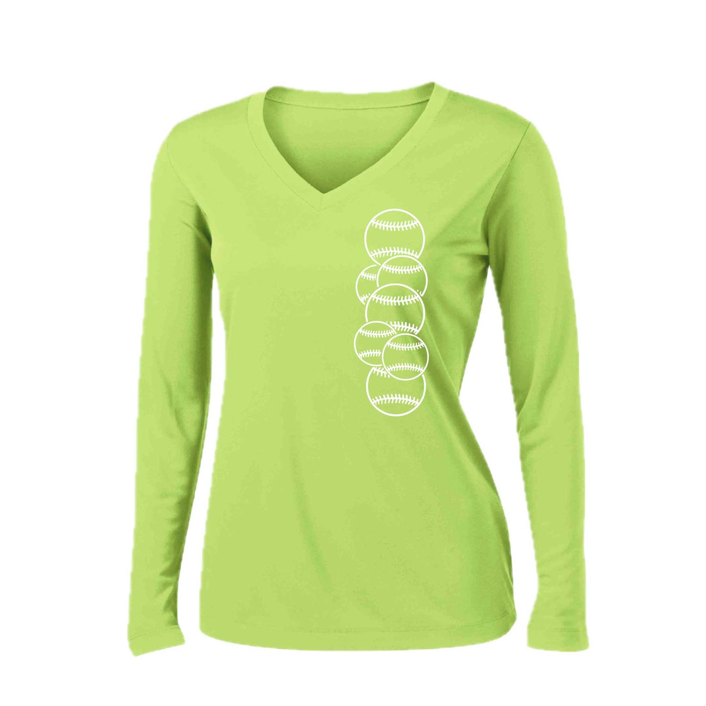 Full Count | Women’s Long Sleeve V-Neck Baseball Performance T-Shirt | 100% Polyester