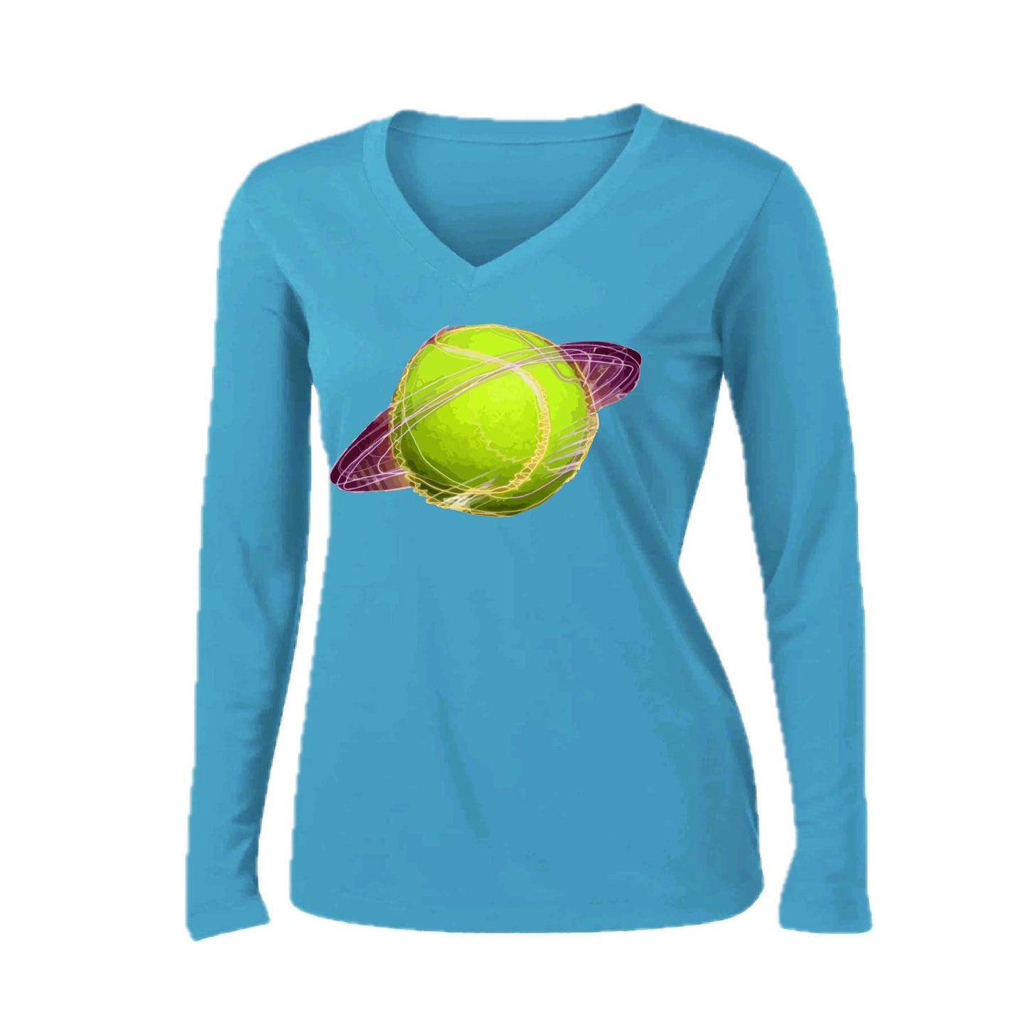 Galactic Tennis | Women’s Long Sleeve V-Neck Tennis Performance T-Shirt | 100% Polyester