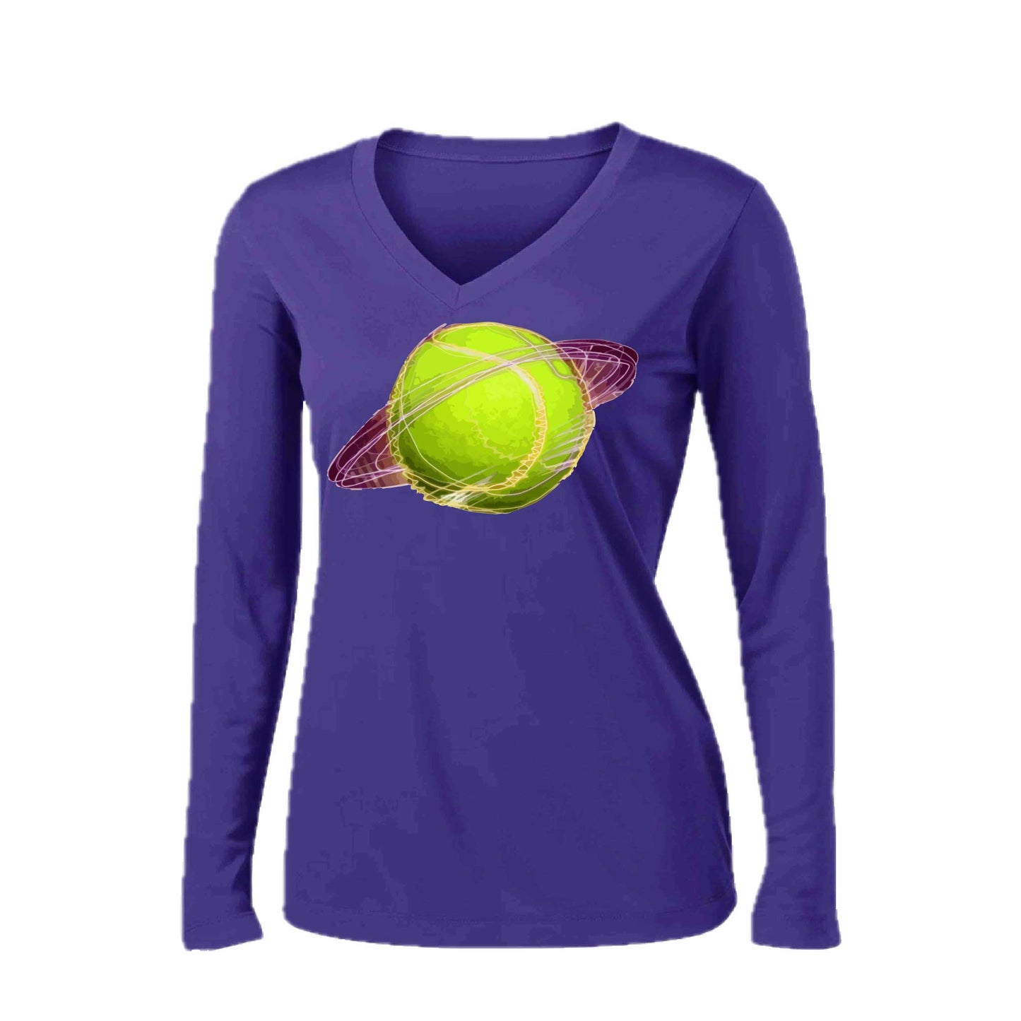 Galactic Tennis | Women’s Long Sleeve V-Neck Tennis Performance T-Shirt | 100% Polyester