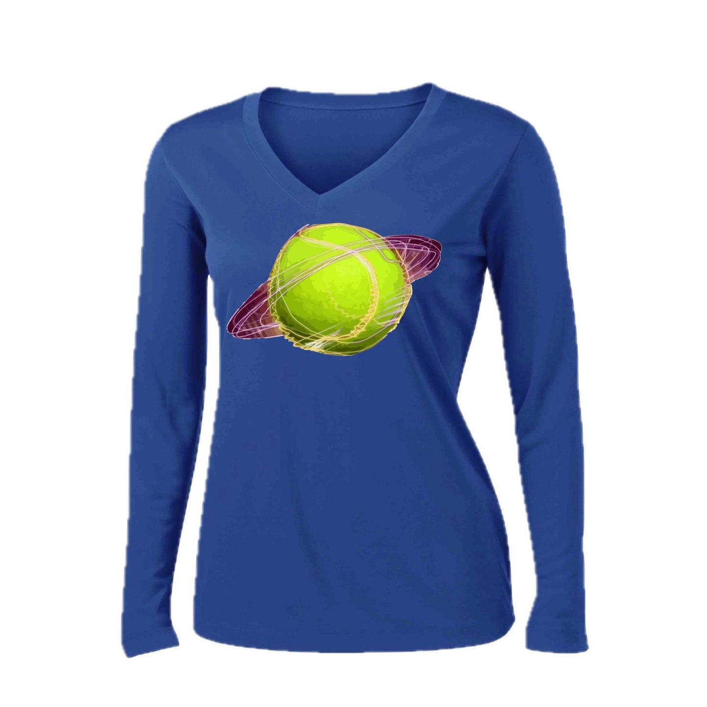 Galactic Tennis | Women’s Long Sleeve V-Neck Tennis Performance T-Shirt | 100% Polyester