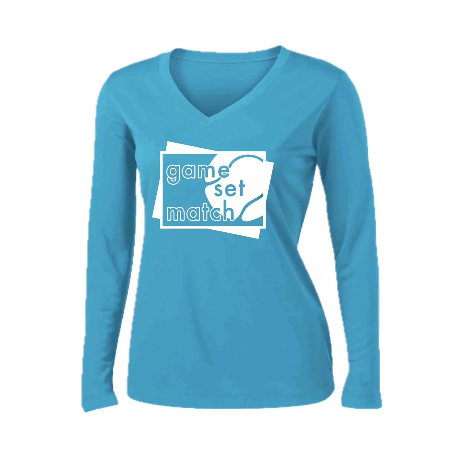 Game Set Match | Women’s Long Sleeve V-Neck Tennis Performance T-Shirt | 100% Polyester