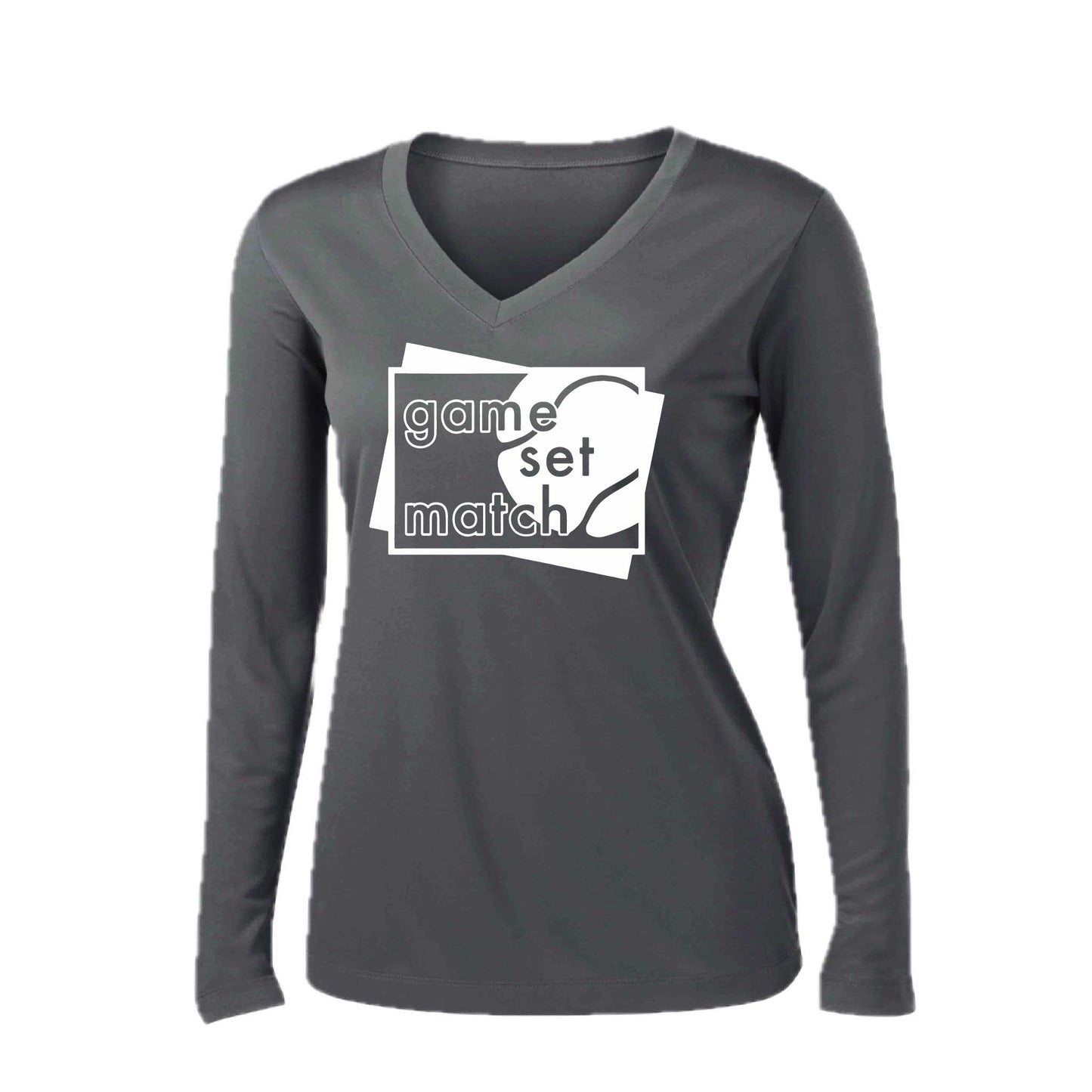 Game Set Match | Women’s Long Sleeve V-Neck Tennis Performance T-Shirt | 100% Polyester