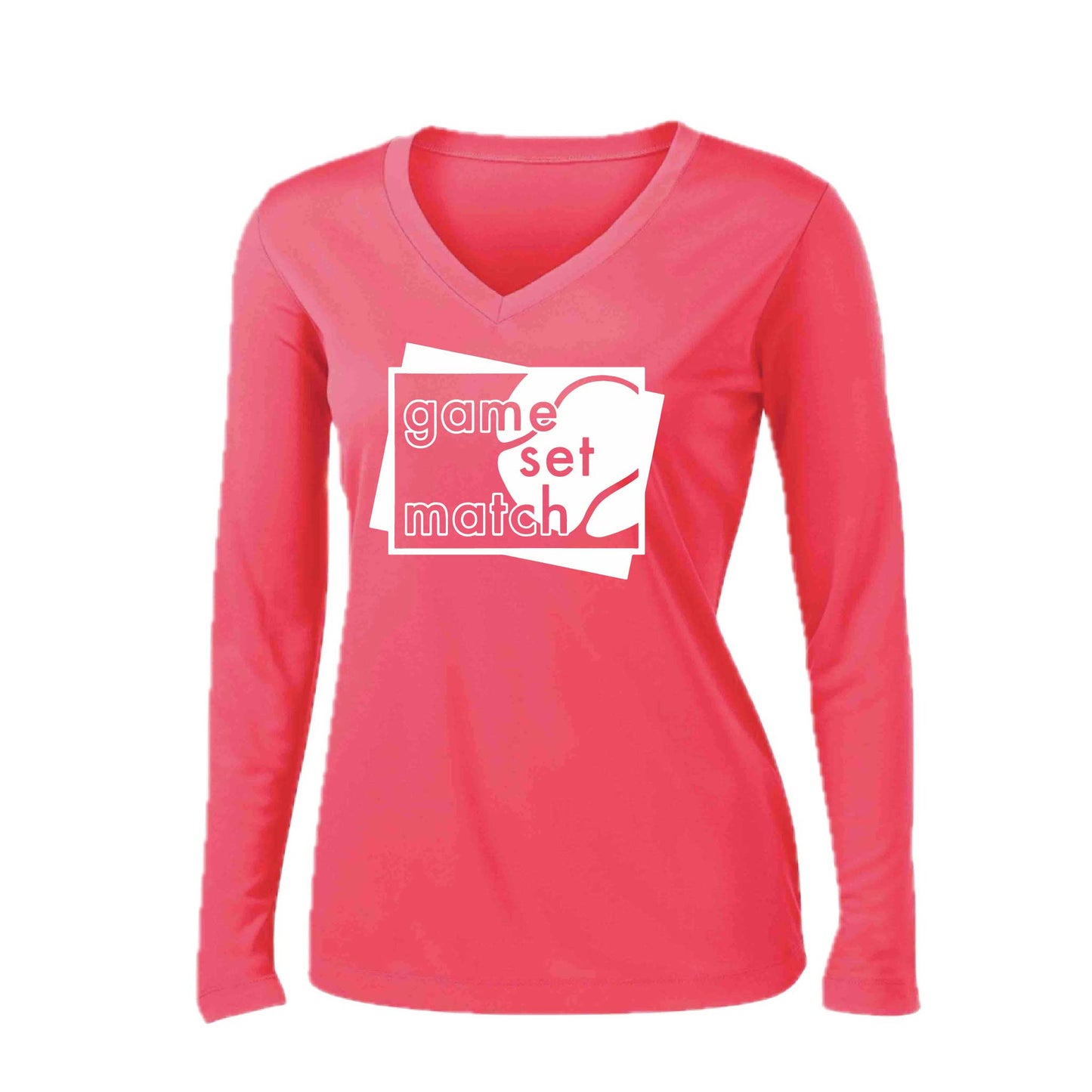 Game Set Match | Women’s Long Sleeve V-Neck Tennis Performance T-Shirt | 100% Polyester