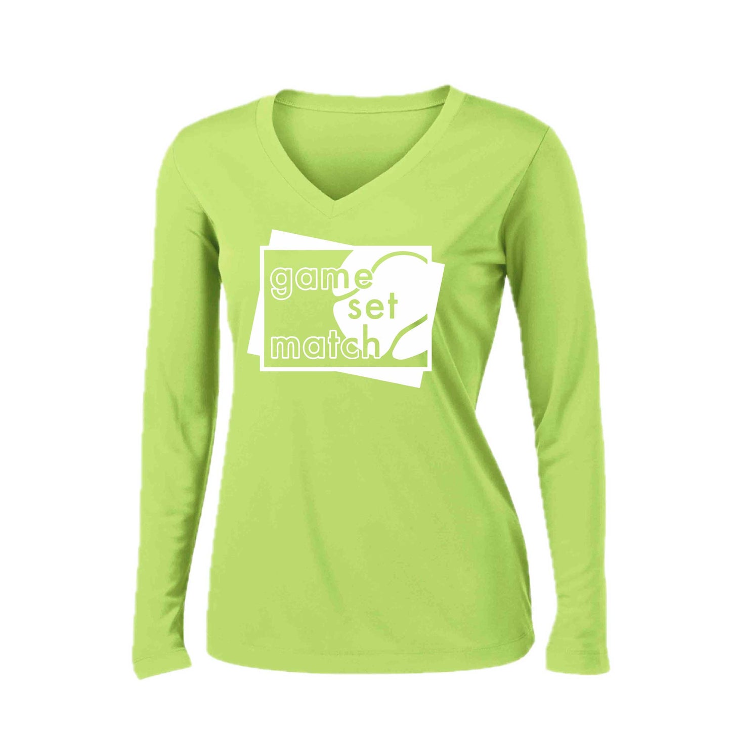 Game Set Match | Women’s Long Sleeve V-Neck Tennis Performance T-Shirt | 100% Polyester