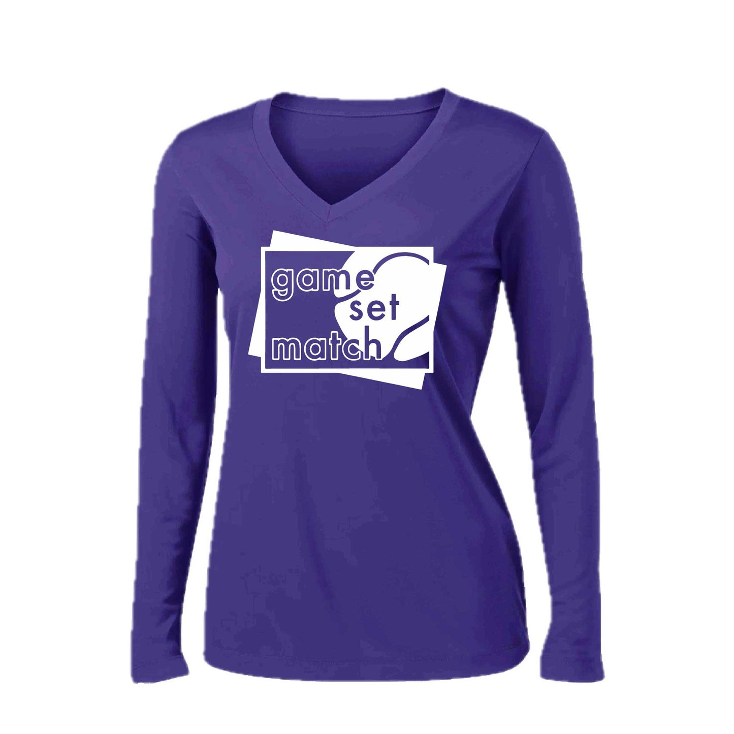 Game Set Match | Women’s Long Sleeve V-Neck Tennis Performance T-Shirt | 100% Polyester