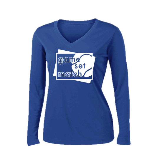 Game Set Match | Women’s Long Sleeve V-Neck Tennis Performance T-Shirt | 100% Polyester