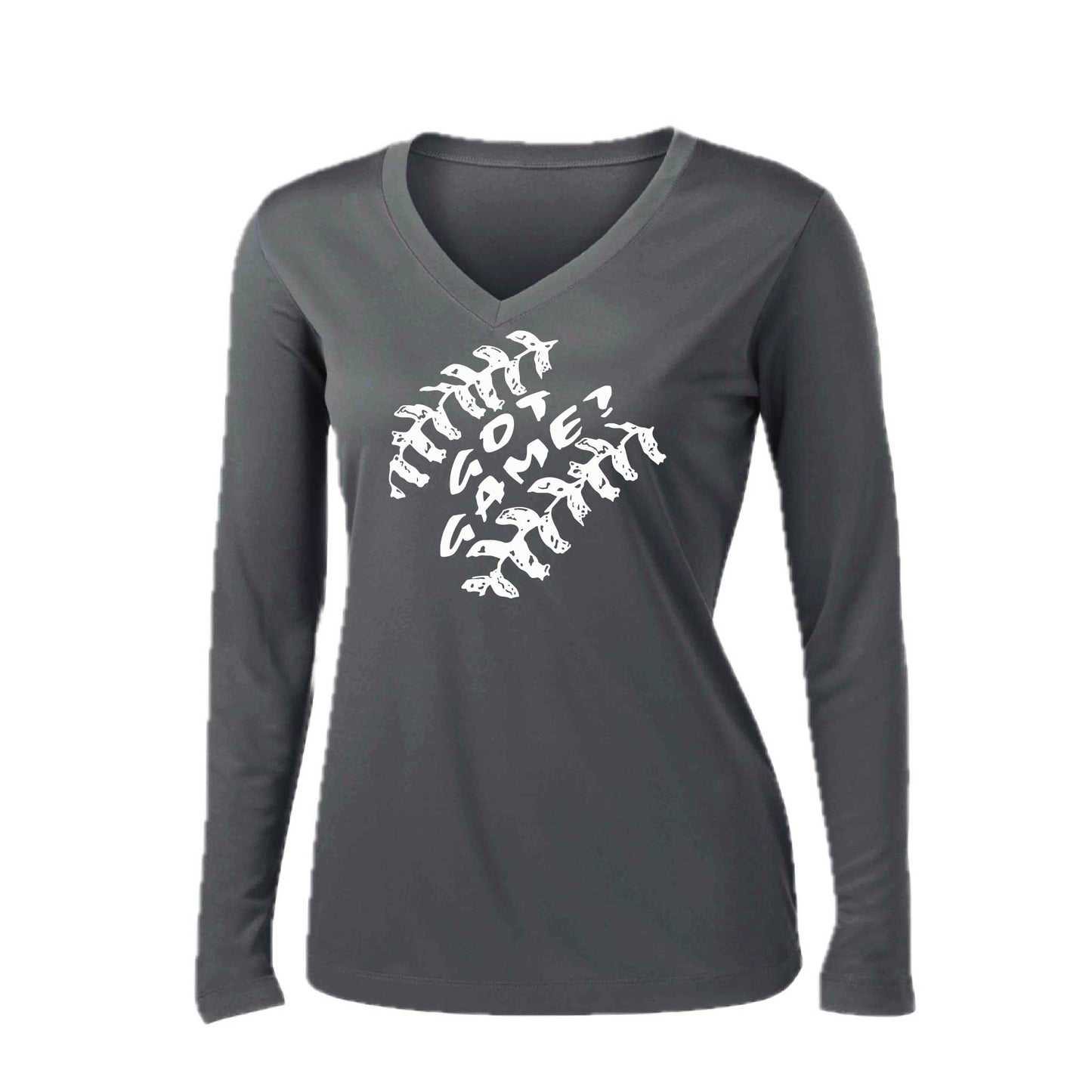 Got Game | Women’s Long Sleeve V-Neck Baseball Performance T-Shirt | 100% Polyester