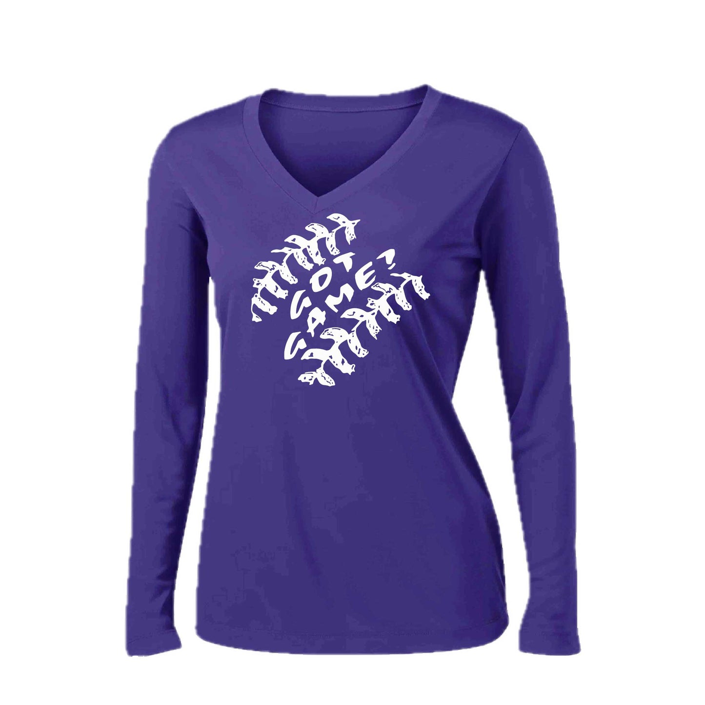 Got Game | Women’s Long Sleeve V-Neck Baseball Performance T-Shirt | 100% Polyester