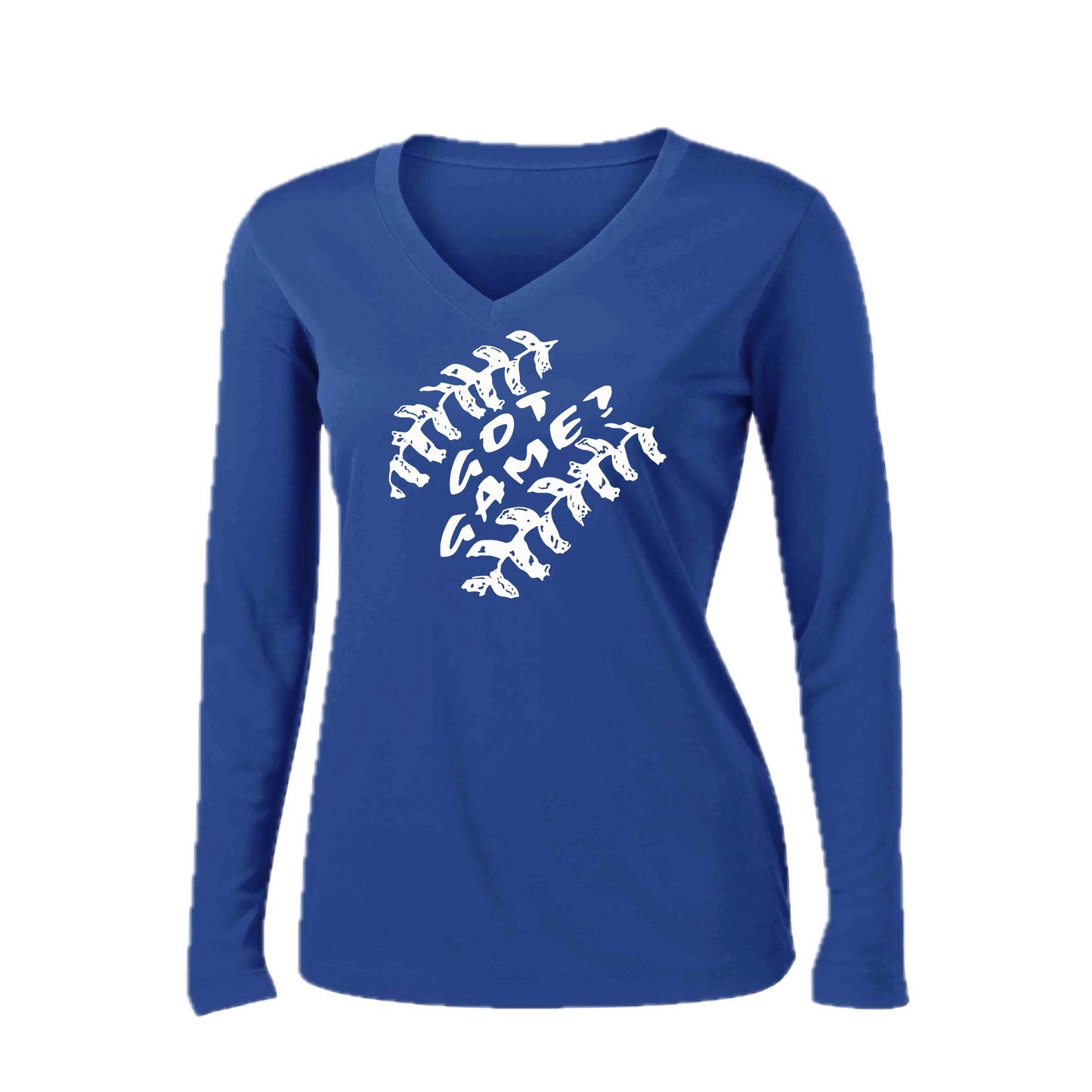 Got Game | Women’s Long Sleeve V-Neck Baseball Performance T-Shirt | 100% Polyester