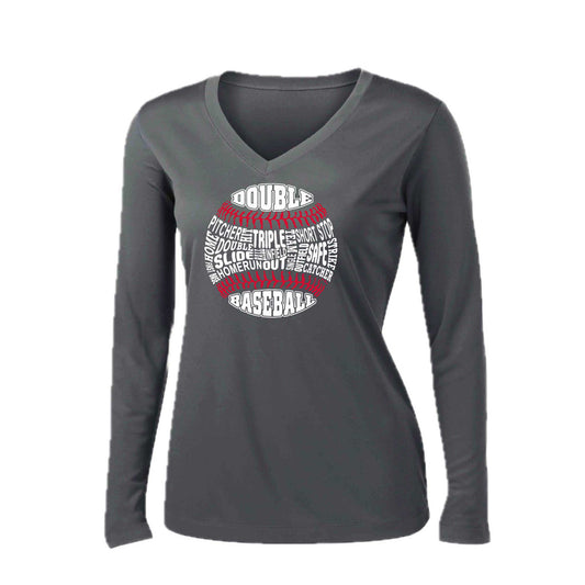 Grand Slam | Women’s Long Sleeve V-Neck Baseball Performance T-Shirt | 100% Polyester