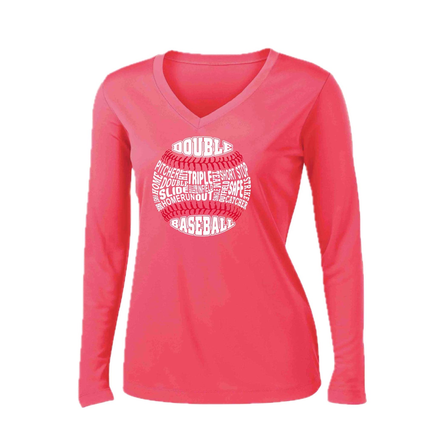 Grand Slam | Women’s Long Sleeve V-Neck Baseball Performance T-Shirt | 100% Polyester