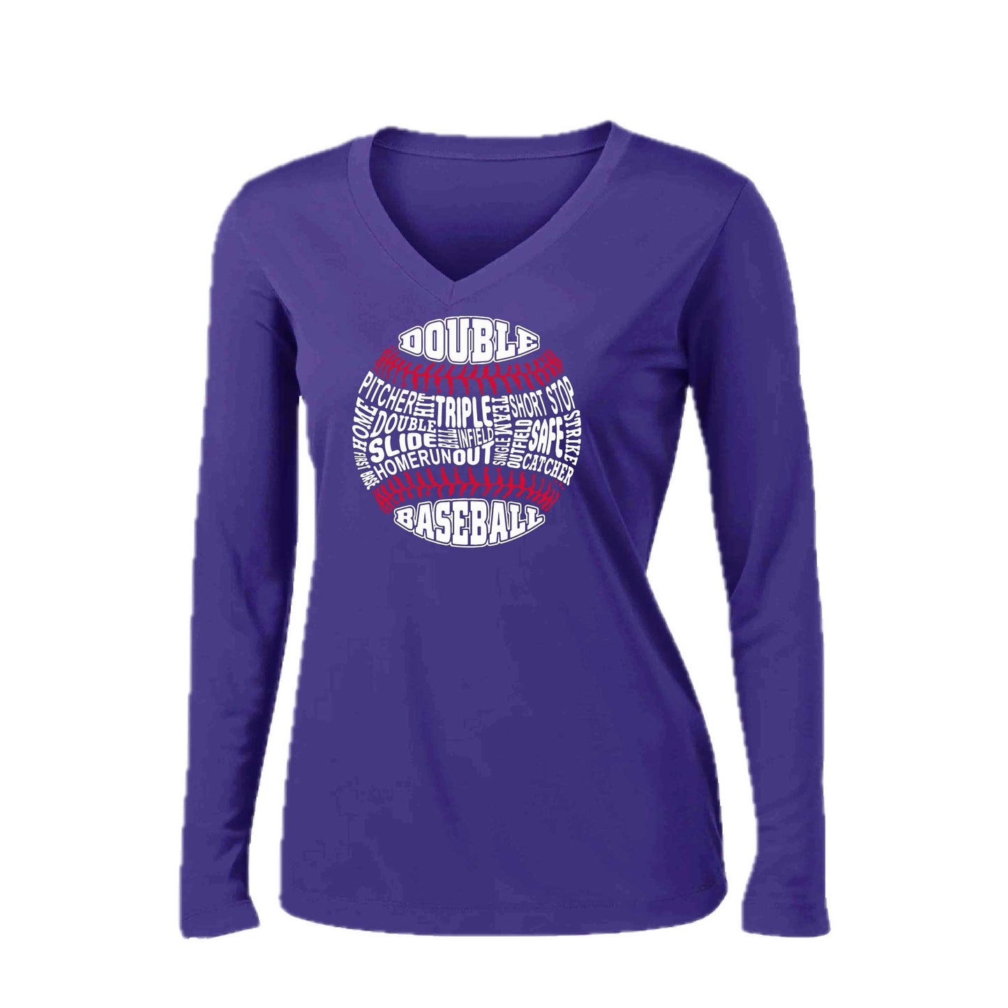 Grand Slam | Women’s Long Sleeve V-Neck Baseball Performance T-Shirt | 100% Polyester