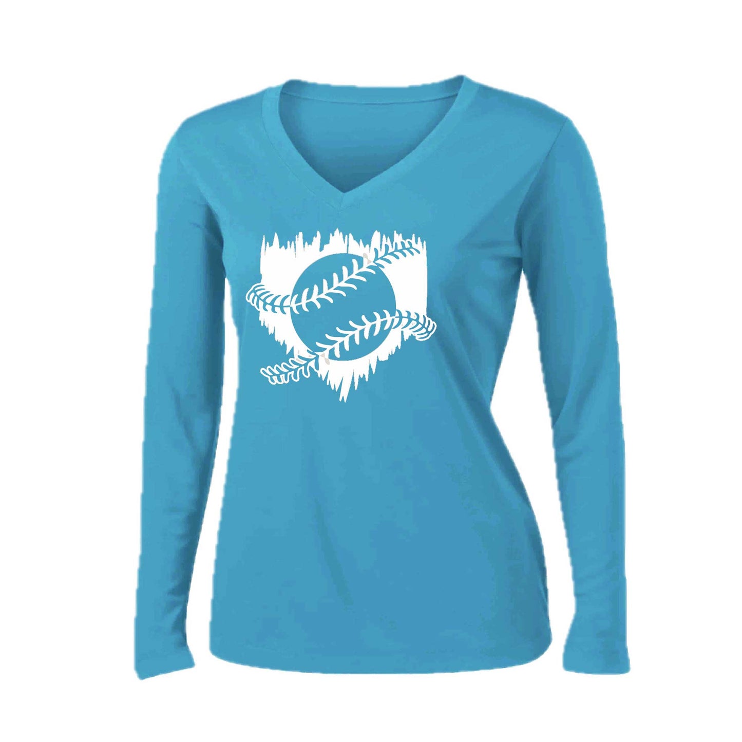 Home Run | Women’s Long Sleeve V-Neck Baseball Performance T-Shirt | 100% Polyester