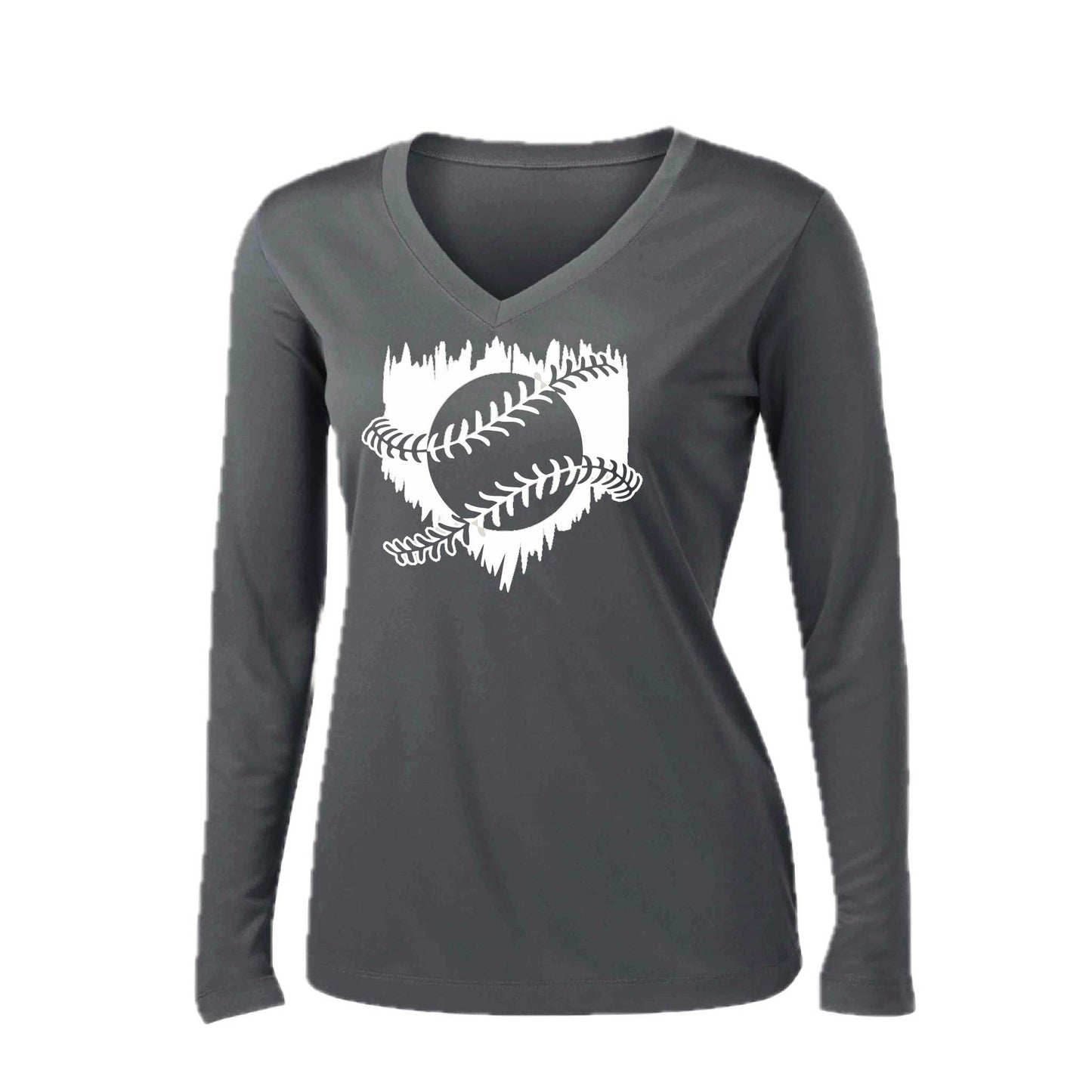 Home Run | Women’s Long Sleeve V-Neck Baseball Performance T-Shirt | 100% Polyester