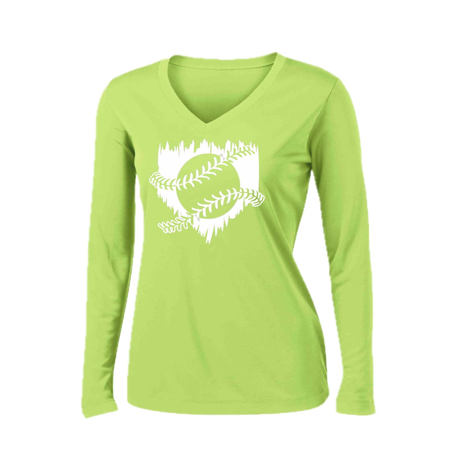 Home Run | Women’s Long Sleeve V-Neck Baseball Performance T-Shirt | 100% Polyester