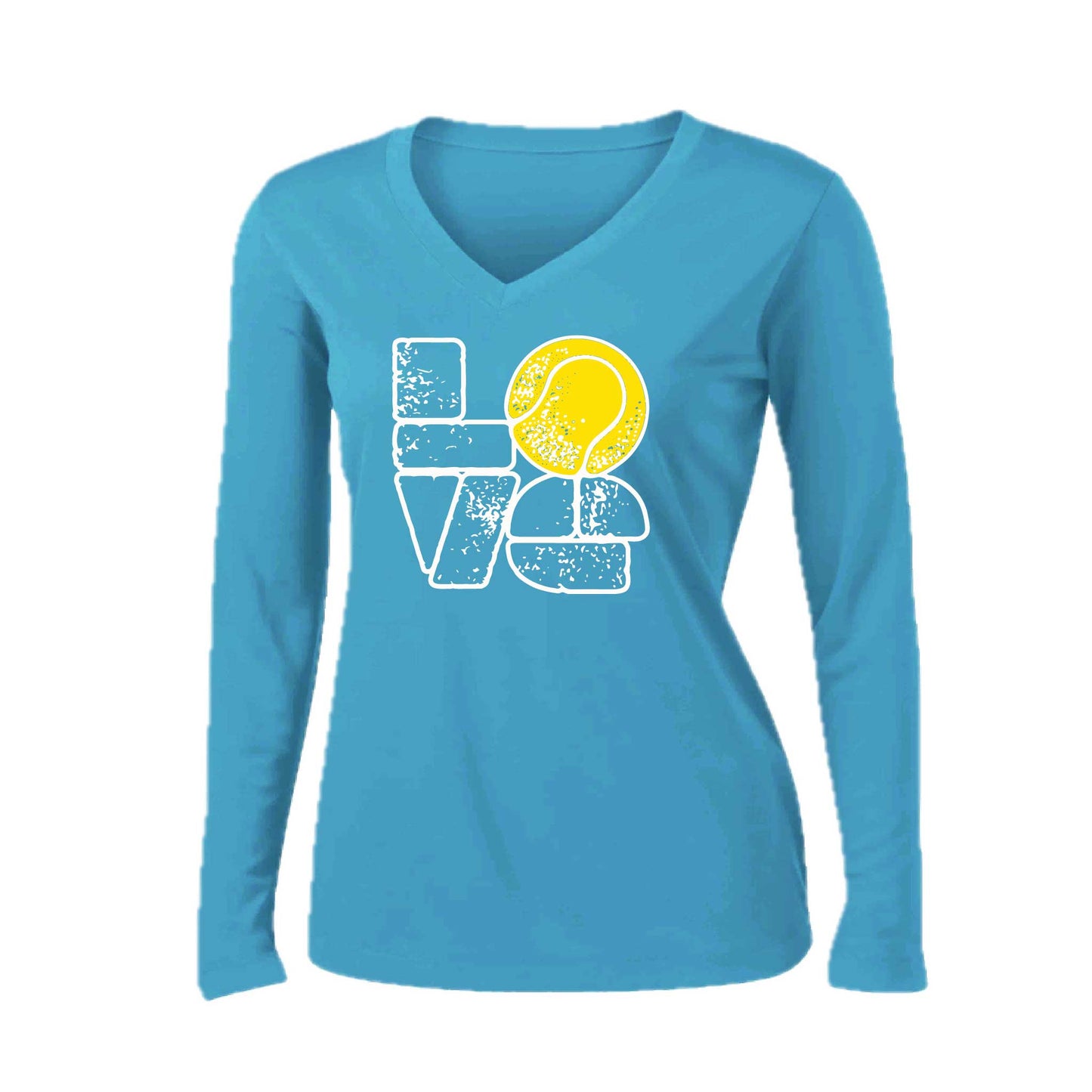 Love Stacked | Women’s Long Sleeve V-Neck Tennis Performance T-Shirt | 100% Polyester