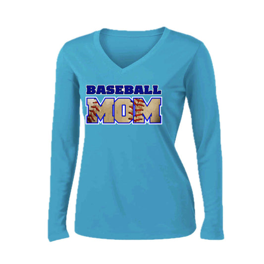 Baseball Mom | Women’s Long Sleeve V-Neck Baseball Performance T-Shirt | 100% Polyester