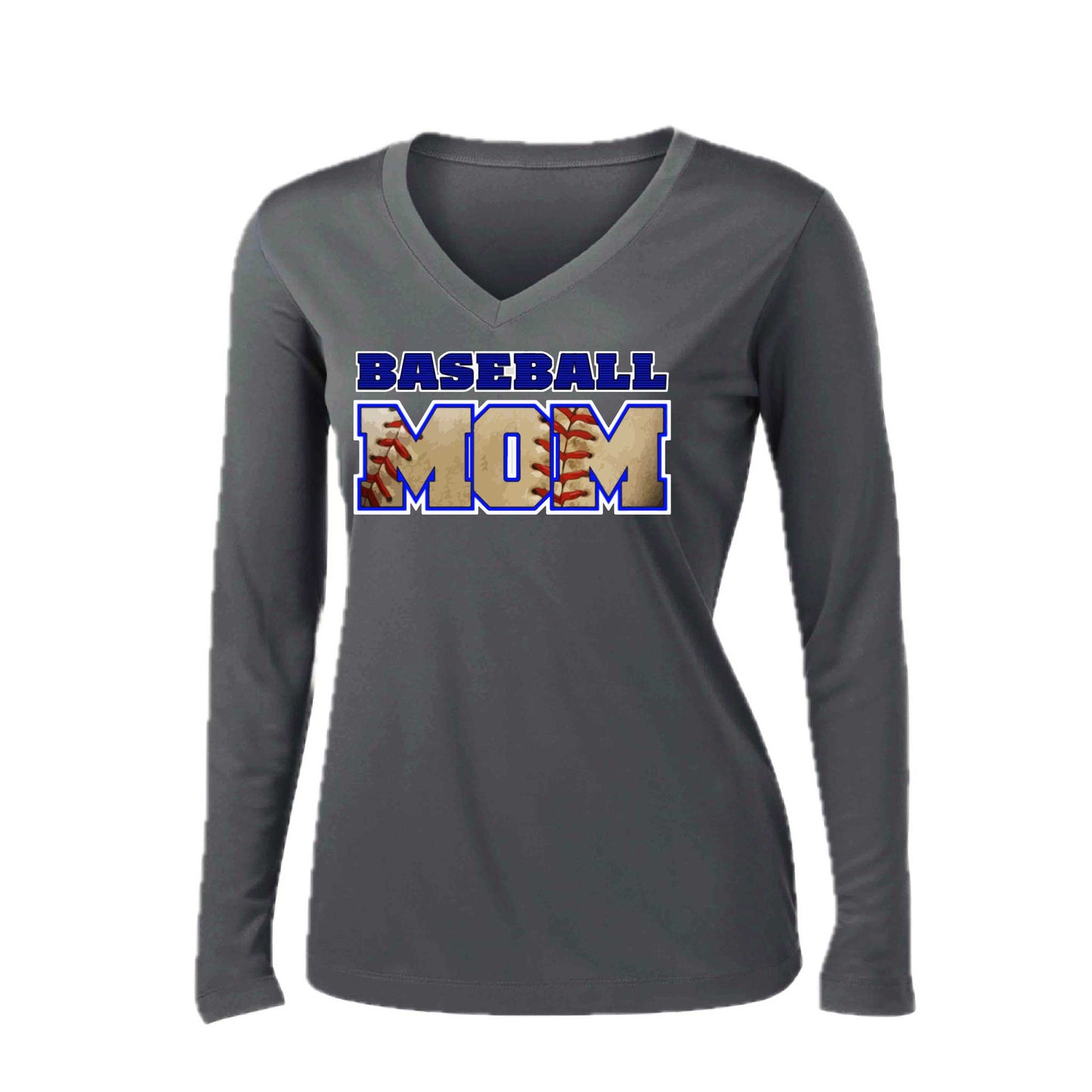 Baseball Mom | Women’s Long Sleeve V-Neck Baseball Performance T-Shirt | 100% Polyester