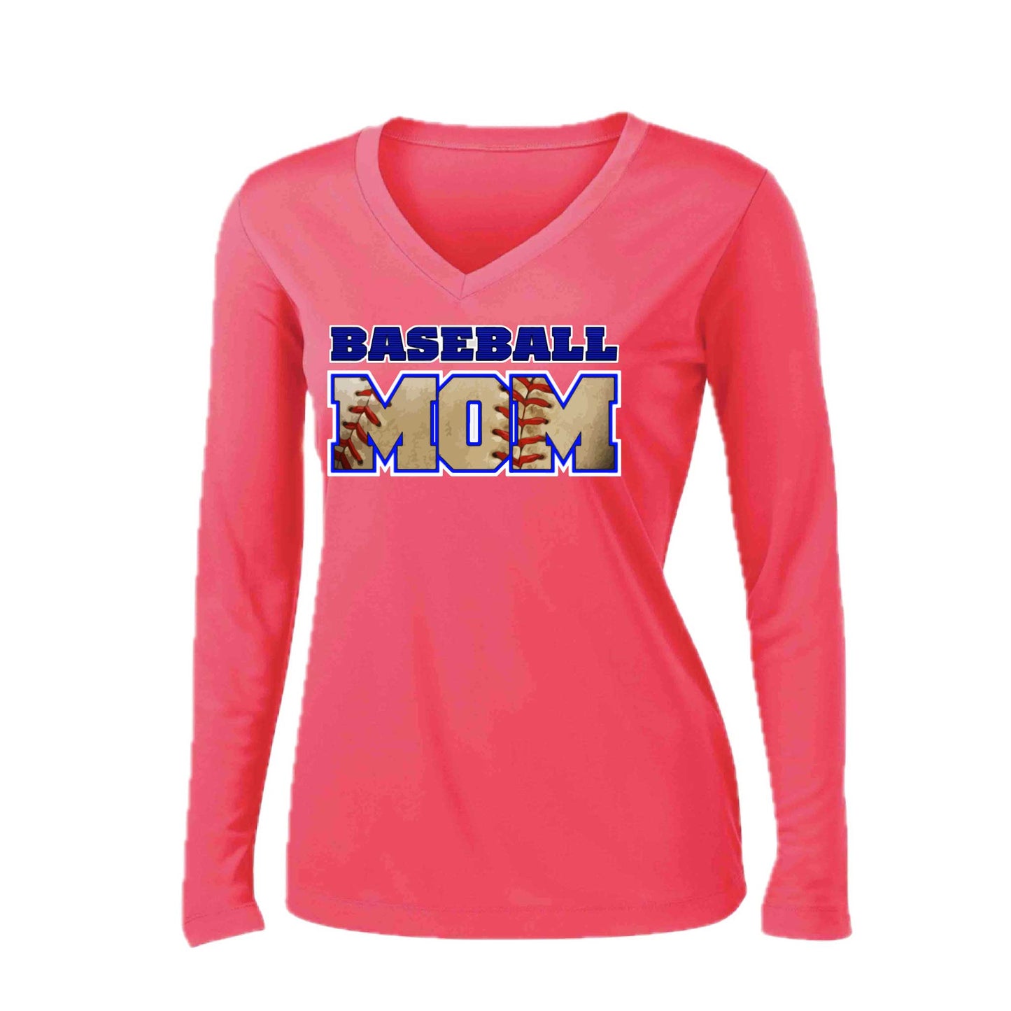 Baseball Mom | Women’s Long Sleeve V-Neck Baseball Performance T-Shirt | 100% Polyester