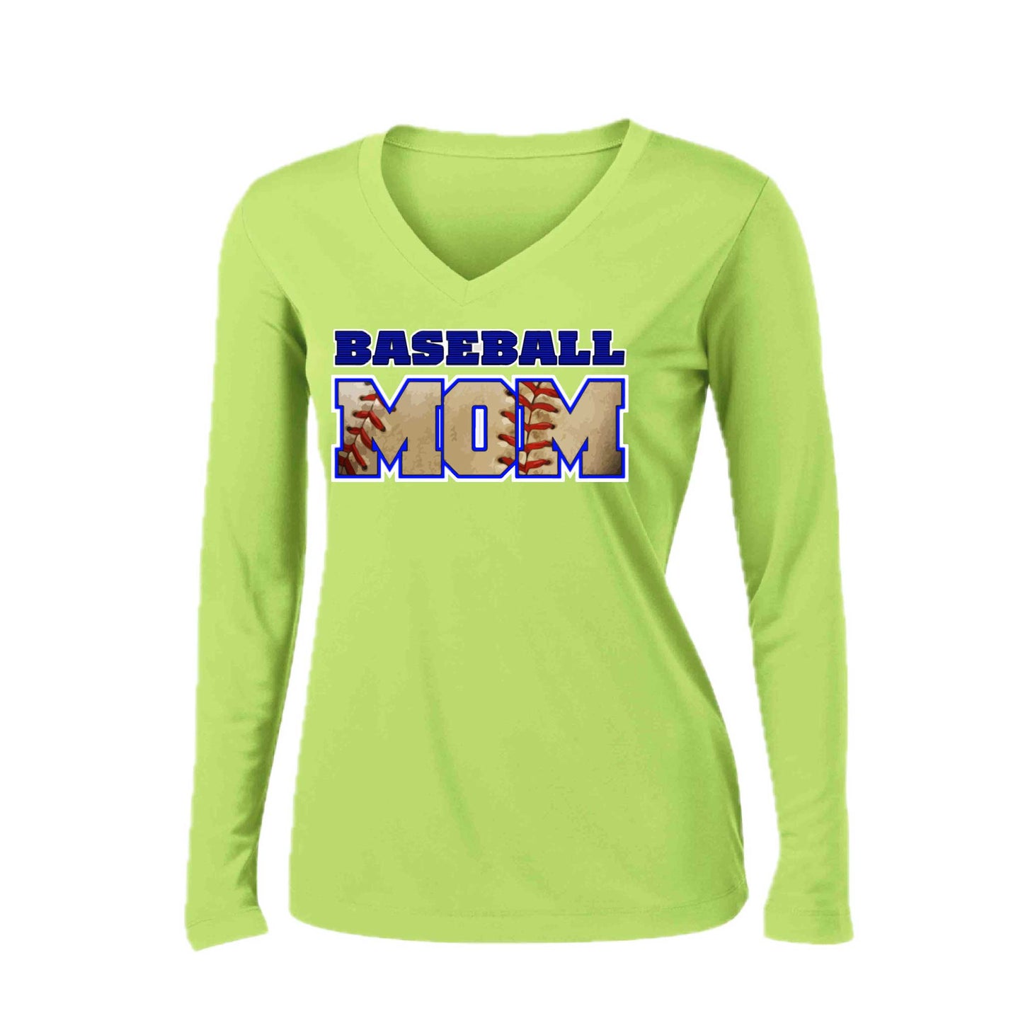 Baseball Mom | Women’s Long Sleeve V-Neck Baseball Performance T-Shirt | 100% Polyester