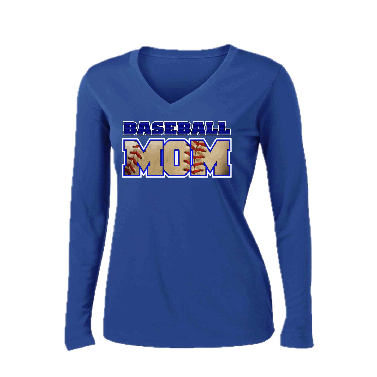 Baseball Mom | Women’s Long Sleeve V-Neck Baseball Performance T-Shirt | 100% Polyester