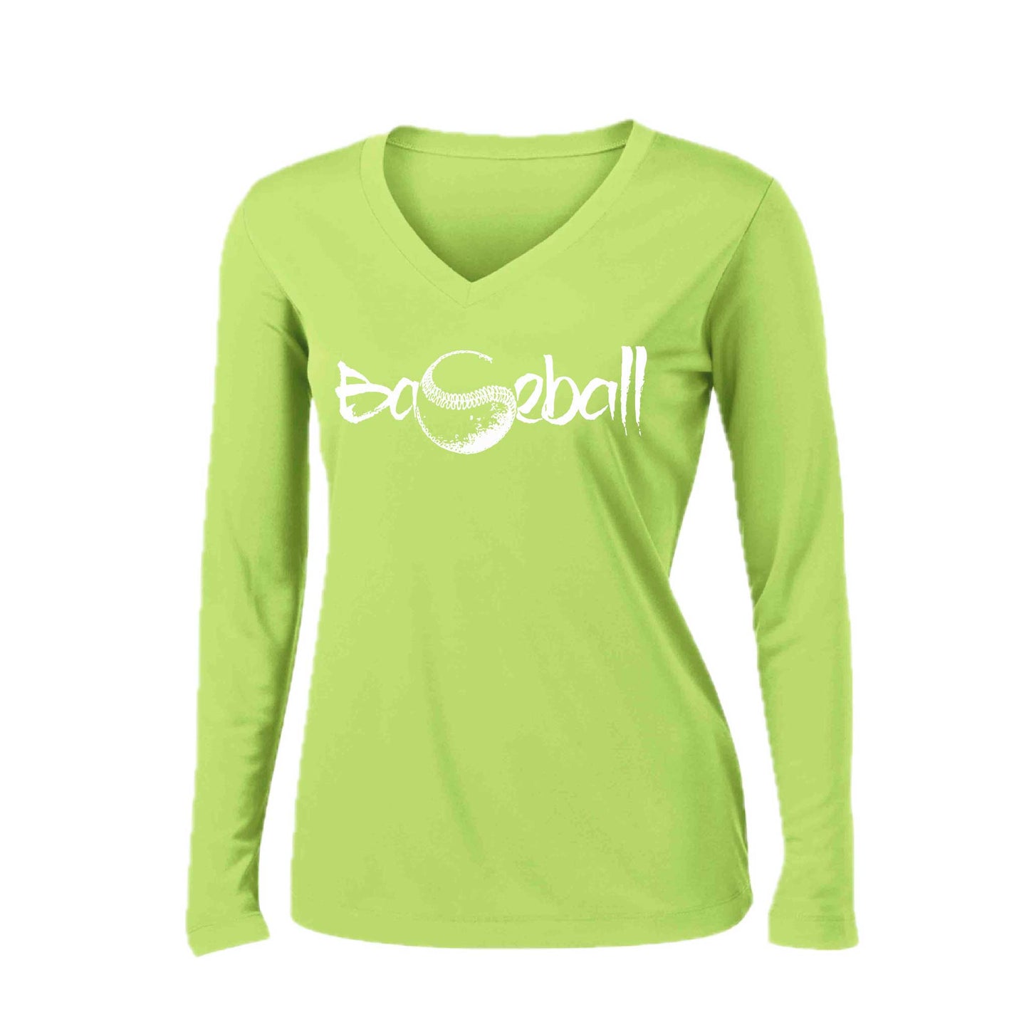 Pitch Perfect | Women’s Long Sleeve V-Neck Baseball Performance T-Shirt | 100% Polyester