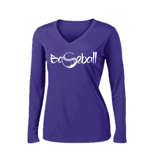 Pitch Perfect | Women’s Long Sleeve V-Neck Baseball Performance T-Shirt | 100% Polyester