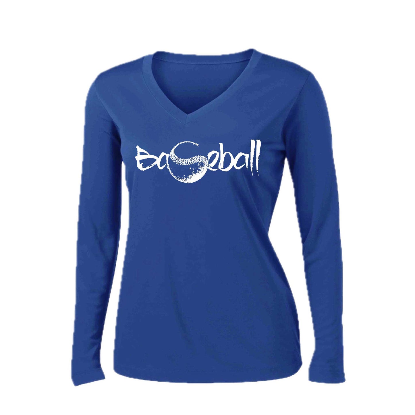 Pitch Perfect | Women’s Long Sleeve V-Neck Baseball Performance T-Shirt | 100% Polyester