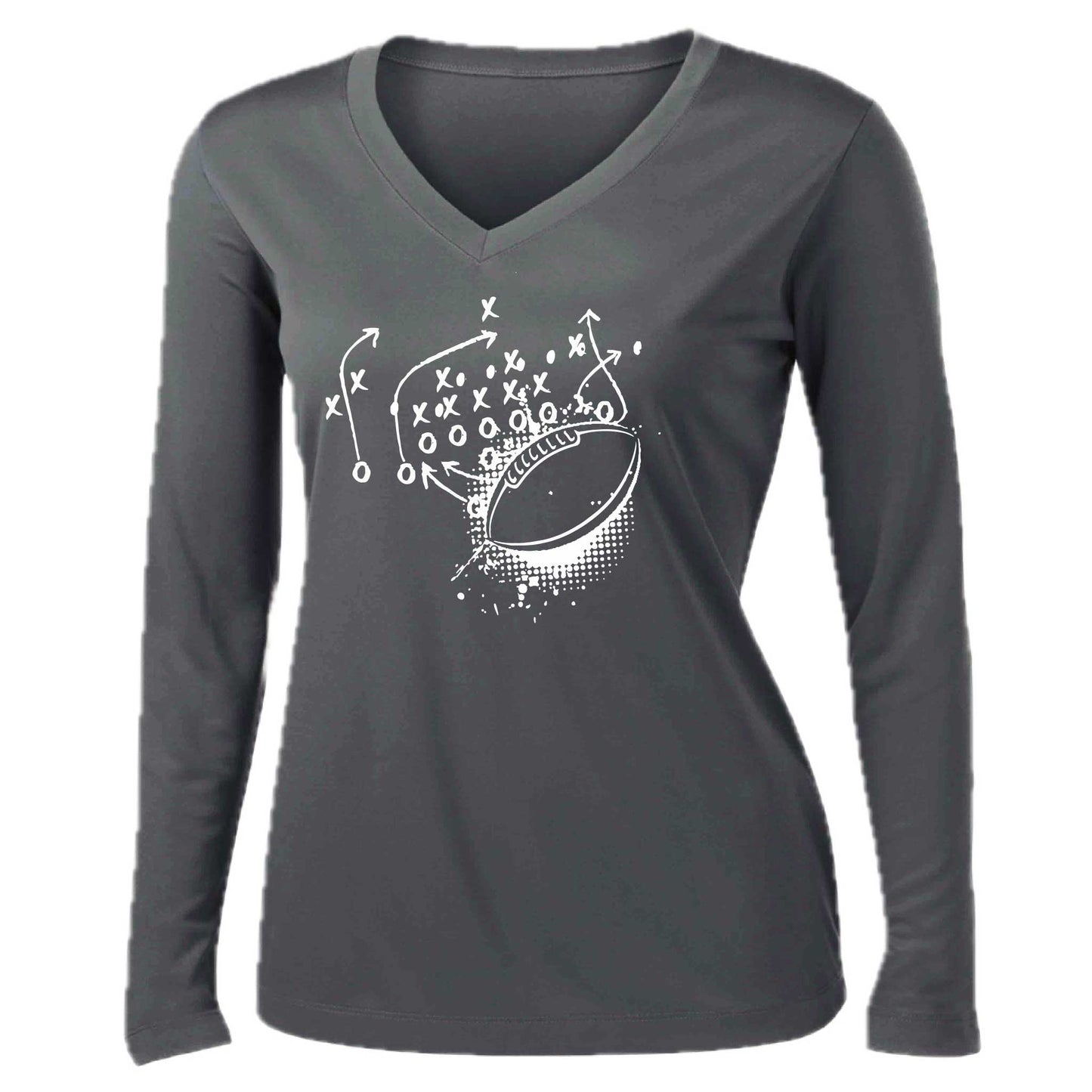 Football Playbook | Women’s Long Sleeve V-Neck Football T-Shirt | 100% Polyester