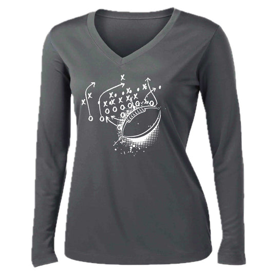 Football Playbook | Women’s Long Sleeve V-Neck Football T-Shirt | 100% Polyester