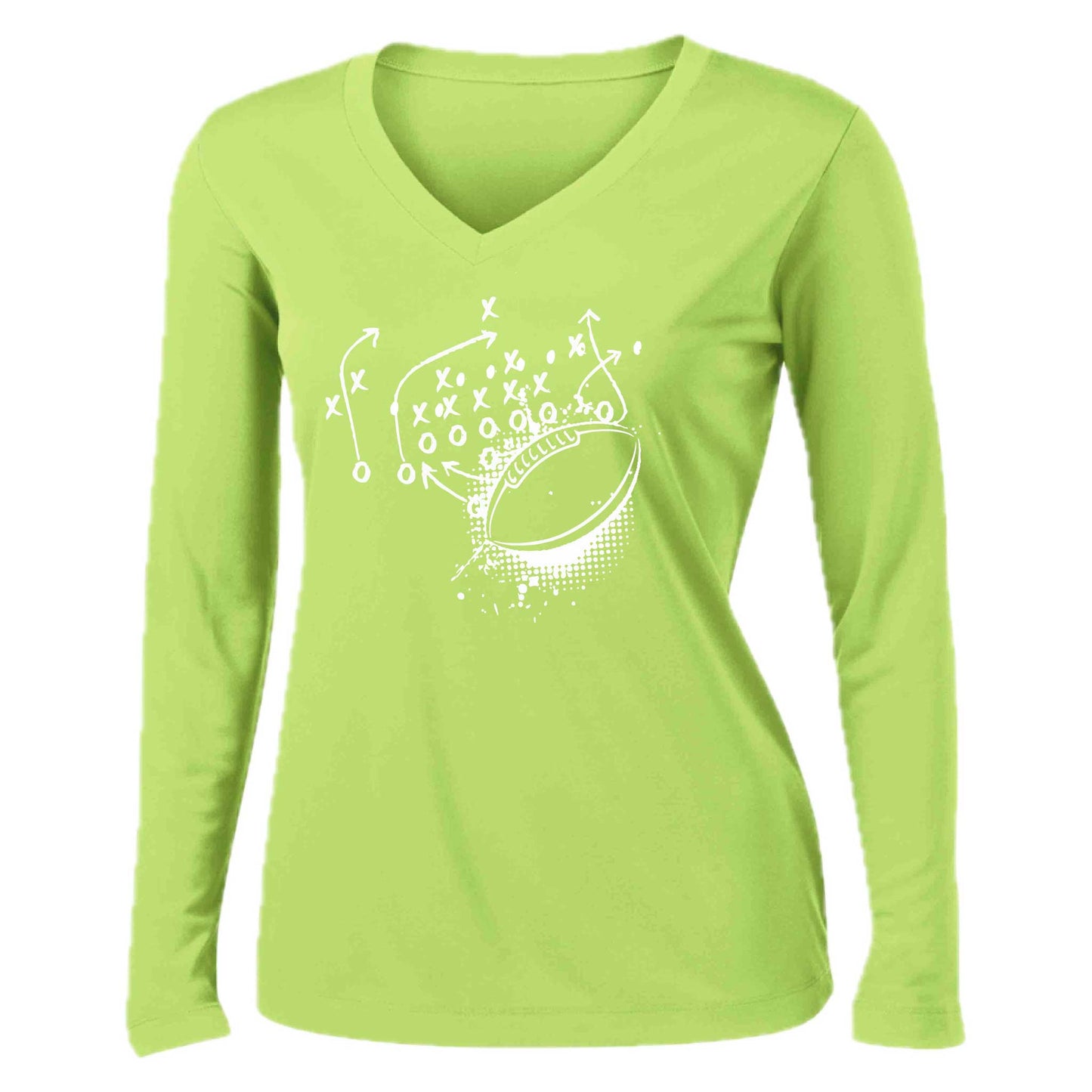 Football Playbook | Women’s Long Sleeve V-Neck Football T-Shirt | 100% Polyester